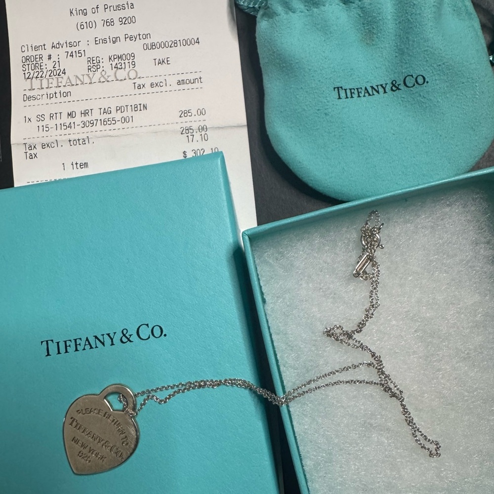 Tiffany & Co. Silver Pendant Necklace with Blue Pouch